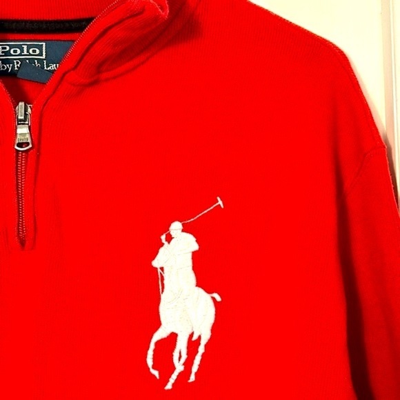 Vintage Polo by Ralph Lauren Red Large White Logo Long Sleeve Quarter Zip Size M - Picture 4 of 9